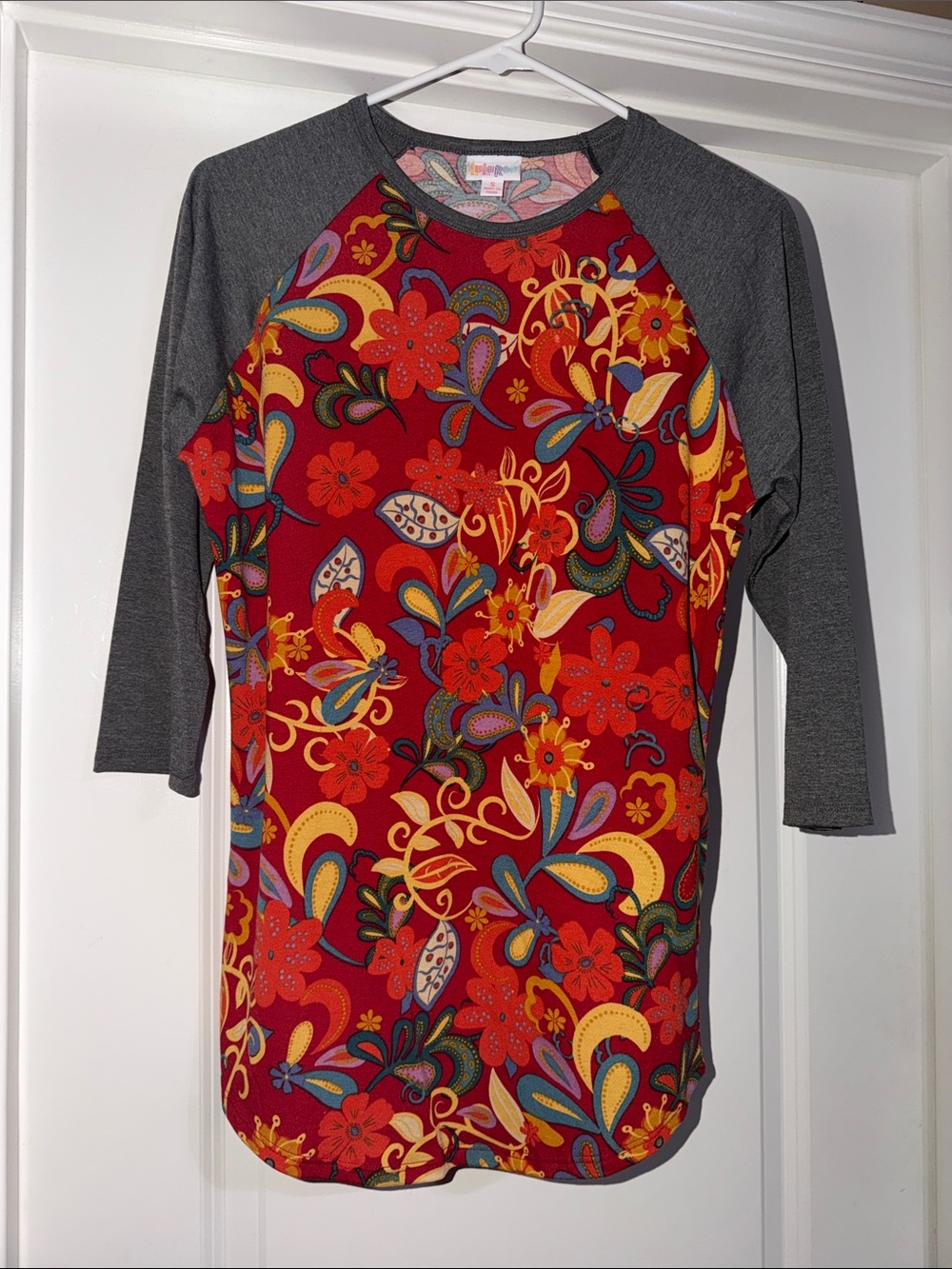 LuLaRoe Red Floral Randy Top with Multicolor Accents - Size S